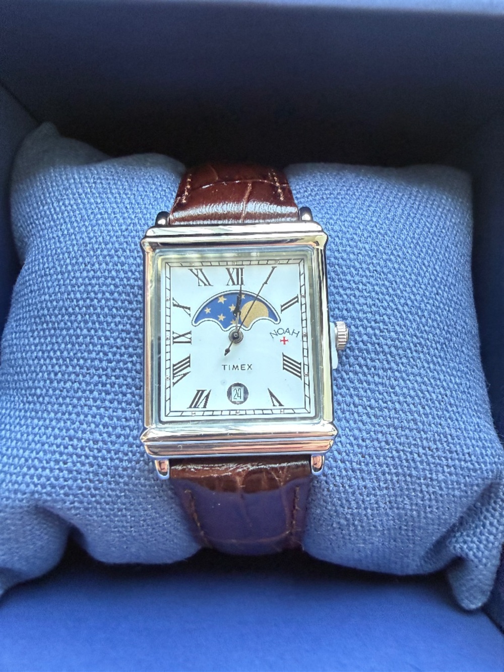 NEW NOAH X TIMEX MOON PHASE STEEL FACE BROWN LEATHER STRAP WATCH